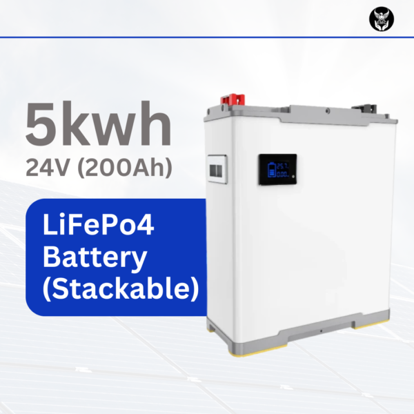 5kwh- 24V (200Ah) LiFePo4 Battery (Stackable)