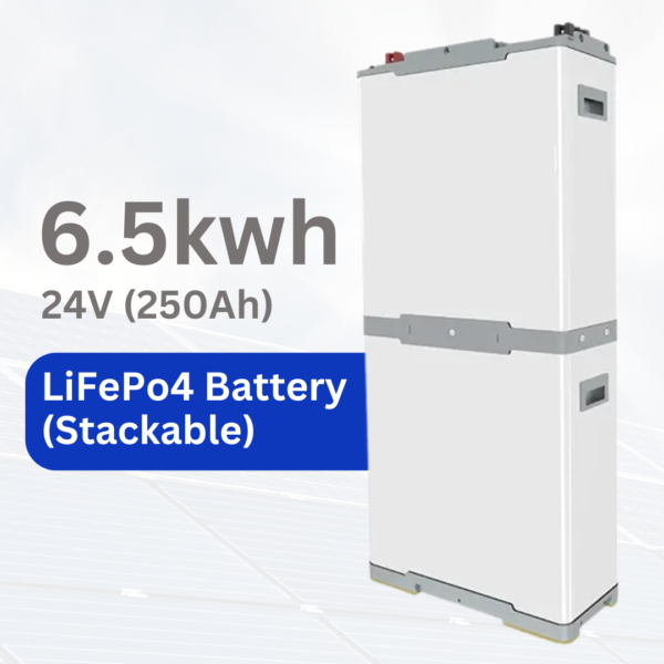 6.5kwh- 24V (250Ah) LiFePo4 Battery (Stackable)